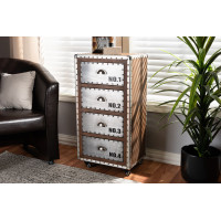Baxton Studio DSG17A110-Light Brown-Chest Avere French Industrial Brown Wood and Silver Metal 4-Drawer Rolling Accent Chest